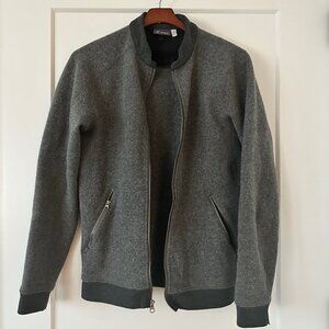 Ibex Men's 100% Wool Hunters Point Bomber Jacket in Vintage Stone Heather - Med